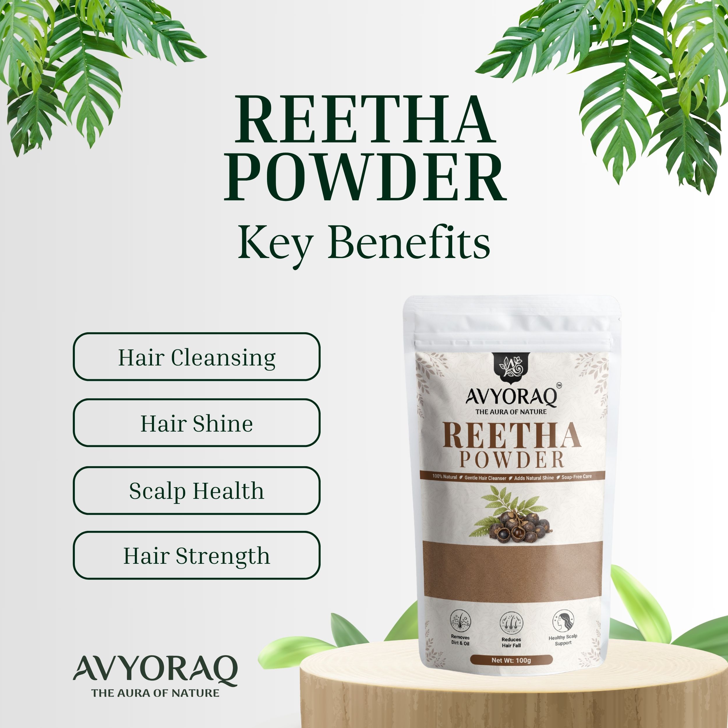 Avyoraq Reetha Powder for Natural Hair Cleansing – 100g - Image 2